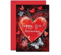 Beautiful Silver 8th Anniversary Cards for Women Men - Love Heart - Elegant Wedding Anniversary Card for Husband Wife Boyfriend Girlfriend, 5x7 Gorgeous Greeting Cards Gift