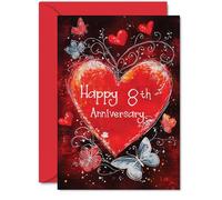 Beautiful Silver 8th Anniversary Cards for Women Men - Love Heart - Elegant Wedding Anniversary Card for Husband Wife Boyfriend Girlfriend, A5 Gorgeous Greeting Cards Gift