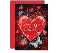 Beautiful Silver 9th Anniversary Cards for Women Men - Love Heart - Elegant Wedding Anniversary Card for Husband Wife Boyfriend Girlfriend, A5 Gorgeous Greeting Cards Gift