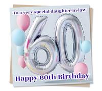 Beautiful Simple Happy 60th Birthday Card For Loved One - Silver, Balloons, Sixty - For Her, Daughter-In-Law