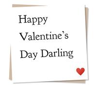 Beautiful Simple Valentine's Card - Happy Valentine's Day Darling - Heart Design - Valentines Card For Boyfriend, Girlfriend, Husband, Wife