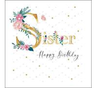 Beautiful Sister Birthday Card (WDM-455933) - Pink Flowers and Butterflies with a Stunning Foil and Embossed Finish - Greeting Card for Her from The Lovely Espoir Range