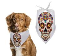 Beautiful Skull Dog Bandana Triangle Dog Scarf Washable Polyester Dog Bibs Cute Pet Bandana for Medium Large Dogs Puppy and Cats