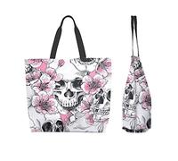 Beautiful Skull Flowers Tote Bag for Women Ladies Handbags Shoulder Bags For Work Beach Travel Shopping