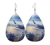 Beautiful Sky Airplane Earrings for Women Teardrop Leather Earring Double Sided Drop Dangle Earrings Lightweight Women's Ear Accessories Jewelry Fashion Birthday Gift