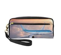 Beautiful Sky Airplane Leather Portable Cosmetic Storage Bag, Travel Cosmetic Bag, Daily Storage Bag For Men And Women, Black, One Size