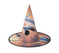 Beautiful Sky Airplane Print Carnival Halloween Witch Hat Costume Accessory Foldable Cap Party Masquerade Decor