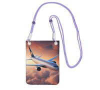 Beautiful Sky Airplane Print Crossbody Bag For Women, Shoulder Bag Purse, Travel Sport Mini Phone Bag, Phone Wallet, Purple, One Size