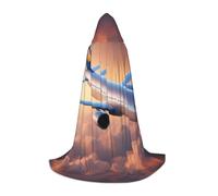 Beautiful Sky Airplane Print Hooded Robe Adult Wizard Robes Monk Priest Cloak Halloween Cosplay Knight Hood Cape, Black, S