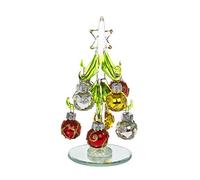 Beautiful, small, glass Christmas Tree, decorated with coloured, glittered baubles. An ideal, fun, or decoration for the home or desk top
