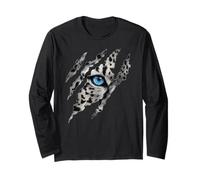 Beautiful Snow Leopard Piercing Blue Eye Claw Animal Design Long Sleeve T-Shirt