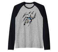 Beautiful Snow Leopard Piercing Blue Eye Claw Animal Design Raglan Baseball Tee