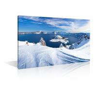 Beautiful Snow Scene Home Decor Posters and Prints Winter Scene at Crater Lake Volcano Canvas Paintings Wall Art for Living Room 1 Pieces Black and White Wall Art Framed Ready to Hang (16"Wx24"H)