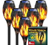 Beautiful Solar Lights for Outside 6-Pack - Premium Solar Tiki Torches with Flickering Flame - Waterproof, Auto On/Off - Perfect for Your Outdoor, Yard, Patio, Pathway & Garden
