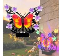 Beautiful Solar Metal Butterfly Garden Light, Led Solar Butterfly Garden Light Hanging Ornament, Outdoor Wall Art Decor for Fence, Let Your Patio/Yard，1Pc Red