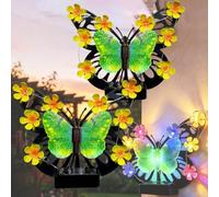 Beautiful Solar Metal Butterfly Garden Light, Led Solar Butterfly Garden Light Hanging Ornament, Outdoor Wall Art Decor for Fence, Let Your Patio/Yard，2Pcs Green
