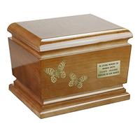 Beautiful Solid Wood Casket Human Funeral Ashes Urn for Adult Cremation Urn Memorial, Personalised Urn, Butterflies Urn (Butterflies/Plaque)