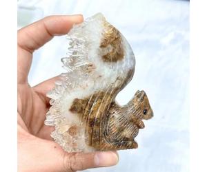 Beautiful Squirrel Crystal Clear Quartz Citrine Cluster Hand Carved Home Decor Gift