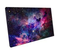 Beautiful Star Filled Galaxy Universe Space Vibrant Purples Pinks Blues Space Wall Art Print On Canvas Picture For Home Office Decor 61x41cm (24x16In)