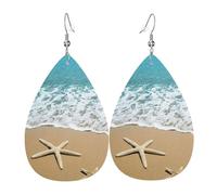 Beautiful Starfish On Beach Sand Leather Earring For Women Teardrop Pierced Leather Earrings Set Birthday Xmas Jewelry Gifts For Women