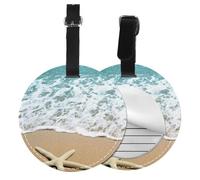 Beautiful Starfish On Beach Sand Print Luggage Tag Round Leather Luggage Tag Easy Identification & Privacy Protection for Suitcases Easy to Identify Privacy Cover Id Label