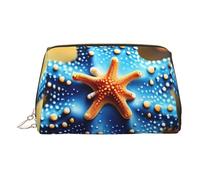 Beautiful Starfish Print Leather Makeup ba Leather Makeup Bag - Stylish Travel & Toiletry Companion