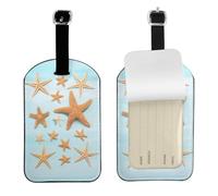 Beautiful Starfish Printed PU Leather Bag Tag, Personalized Baggage Label, Privacy Flap ID Shield, for Vacation
