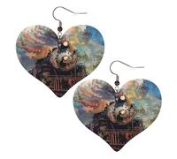 Beautiful Steam Train Leather Earrings for Women Heart Earring Lightweight Dangle Drop Earring Set Jewelry Gift