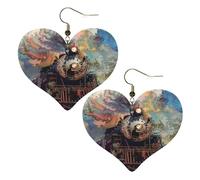 Beautiful Steam Train Leather Earrings for Women Heart Earring Lightweight Dangle Drop Earring Set Jewelry Gift