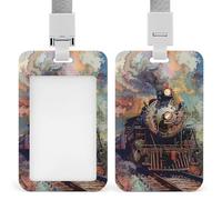 Beautiful Steam Train Retractable ID Badge Holder with Lanyard - Vertical Badge Reel,Keychain Clip,Name Tag Id Card Holder Protector for Nurse Officer Teacher Security Staff Women Men