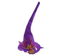 Beautiful Steeple Wizard Hat Angled Witch Hat Colorful Artificial Flower Wizard Halloween Party Fancy Dress Costume Purple Witch Cosplay Atelier Figure Headband For Women Halloween For Kids Black Wool
