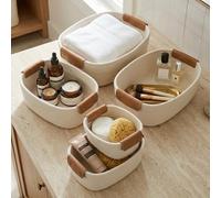 Beautiful Storage Basket Set of 5 - Sturdy Cotton Rope Baskets for Shelves Are Perfect for Organizing Your Home - Quality Storage Bins Easily Fit With Any Bathroom, Nursery or Bedroom Decor