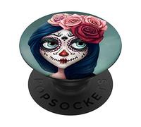 Beautiful Sugar Skull Cute Rose Girl PopSockets Swappable PopGrip