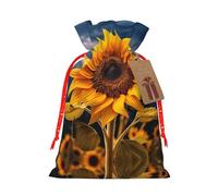 Beautiful Sunflower 2 Print Festive Red Drawstring Bag, Small Favors Pouch Ideal For Christmas Party Gifting-S Size