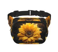 Beautiful sunflower 4 Print Men and Women Square Double Layer Waist Bag Workout Crossbody Travel Waist Bag, Black, One Size