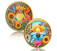 Beautiful Sunflower 7 Year Sobriety Coin, One Day at a Time AA Medallion, Recovery Chip with Token Capsules, AA Coins with Butterfly and Flower Designs, Sobriety Gifts for Men Women