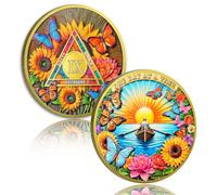 Beautiful Sunflower 9 Year Sobriety Coin, One Day at a Time AA Medallion, Recovery Chip with Token Capsules, AA Coins with Butterfly and Flower Designs, Sobriety Gifts for Men Women
