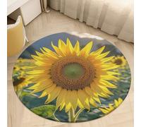 Beautiful Sunflower Area Rug Washable Circle Carpet Non-Slip Round Floor Rug Small Low Pile Waterproof Print Door Mat Pad Decor for Bedroom Living Room Bathroom Kitchen 60 * 60cm