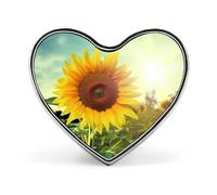 Beautiful Sunflower Badges Heart with Button Design, Personalized Picture Pin Brooches, Heart Badge Holders for Decorate Hat Shirt Clothing Bag Accessories