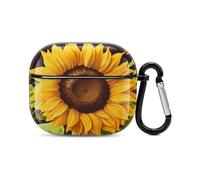 Beautiful Sunflower Bluetooth Earbuds Case Cover Full Body Shockproof Protection Hard Case Support Wireless Charging with Keychain Personalized Gift for AirPods 3