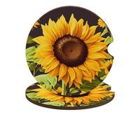 Beautiful Sunflower Car Coasters for Cup Holders 2 Pack Absorbent Drink Coaster Wooden Coasters with Cork Base Universal Fit Cup Holder Inserts for Car Interior Protection