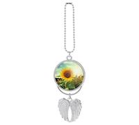 Beautiful Sunflower Car Pendant, Rear View Mirror Hanging Ornament, Auto Decor for Rearview Mirror, Keychain Silver-Style