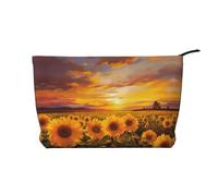 Beautiful Sunflower Field Sunset Corduroy Makeup Bag Travel Organizer Bag Cosmetic Bag Large Wide-Open Pouch