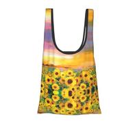 Beautiful Sunflower Field Sunset Print Reusable, Foldable,Washable Grocery Bags Foldable in A Pouch Eco Tote Shopping Bag,Daily Shopping Loading