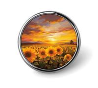Beautiful Sunflower Field Sunset Round Brooch Pin Aluminum Alloy Lapel Badge with Art Design Decorative Pin for Jackets Backpacks Fashion Accessory for Daily Wear And Party Decoration