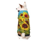 Beautiful Sunflower Oil Painting Print Dog Hoodie Sweatshirt For Small Dogs, Warm, Soft And Breathable Pet Clothes, Easy To Wear Jumper For Winter And Fall Warm