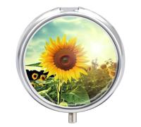 Beautiful Sunflower Pill Box Waterproof Portable Medicine Pill Case Moisture Proof Metal Travel Pill Box with 3 Compartment Medicine Case