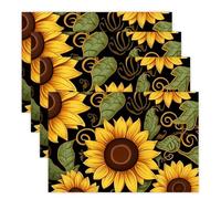 Beautiful Sunflower Placemats Set 30x45cm*4 Heat Resistant Washable Placemat Waterproof Table Placemats Non-Slip Wipeable Tables Mat Kitchen Place Mats for Dining Party Home Decor