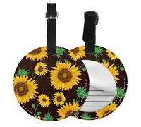 Beautiful Sunflower Print Luggage Tag Round Leather Luggage Tag Easy Identification & Privacy Protection for Suitcases Easy to Identify Privacy Cover Id Label
