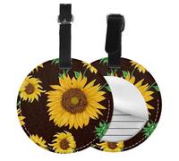 Beautiful Sunflower Print Luggage Tag Round Leather Luggage Tag Easy Identification & Privacy Protection for Suitcases Easy to Identify Privacy Cover Id Label